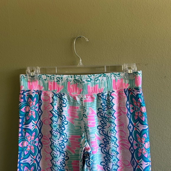 Lilly Pulitzer Vibrant Pink and Blue Wide Leg Logo Detail Pants Sz S - Picture 8 of 10